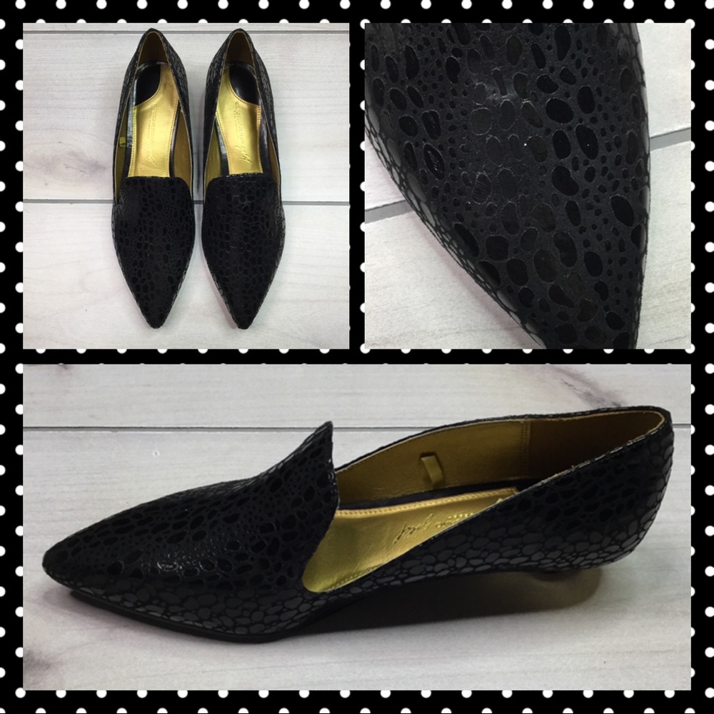 Black 8.5 Croc Print Kitten Heel Loafer